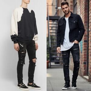 AMIRI Skinny-Fit Appliquéd Paint-Splatter Distressed Stretch-Denim Jean Black 28
